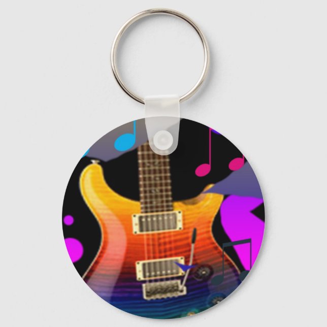 Colourful Guitar - Rock On! Key Ring (Front)