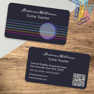 Colourful Guitar Strings Music Teacher Business Card