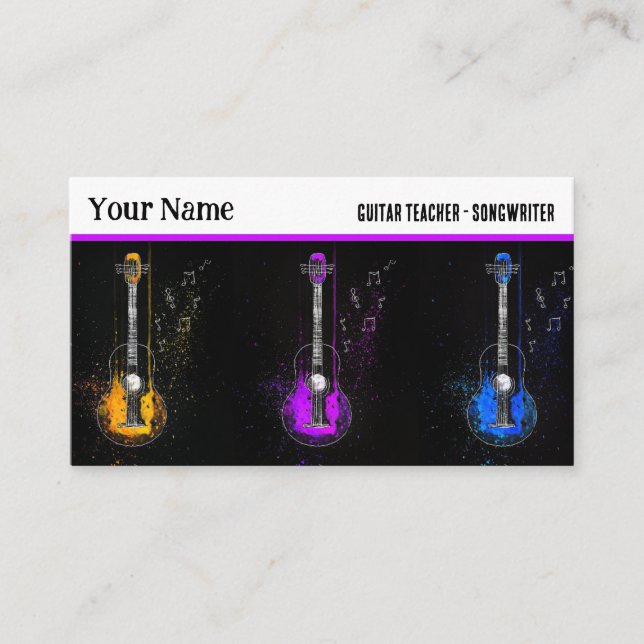 Colourful Guitar Trio Music Instructor Guitarist Business Card (Front)