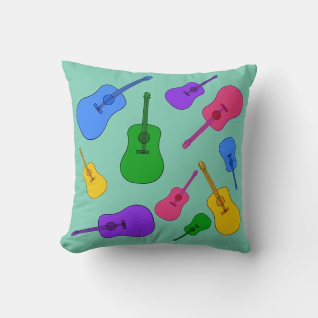 Colourful Guitars Collage Rainbow Colours Cushion (Front)