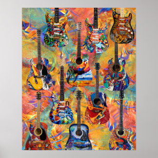 Colourful Guitars-Electric Guitars-Acoustic Guitar Poster