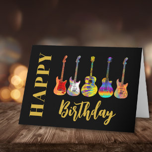 Colourful Guitars Happy Birthday Card
