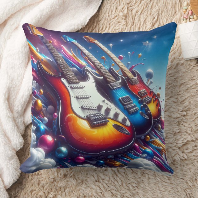 Colourful Guitars Live Life Out Loud with Music Cushion (Blanket)