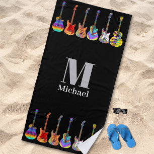 Colourful Guitars Monogram Beach Towel
