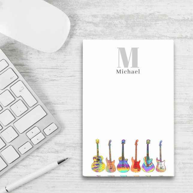Colourful Guitars Monogram Post-it Notes (Guitar teacher custom monogram postit notes)