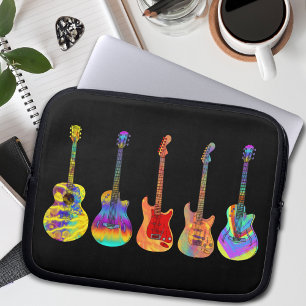 Colourful Guitars on Black Laptop Sleeve