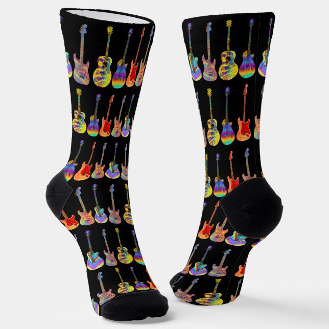 Colourful Guitars pattern  Socks (Angled)