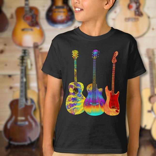 Colourful Guitars T-Shirt (Colorful guitar black tshirt psychedelic funky guitars for guitarists musicians and music lovers)