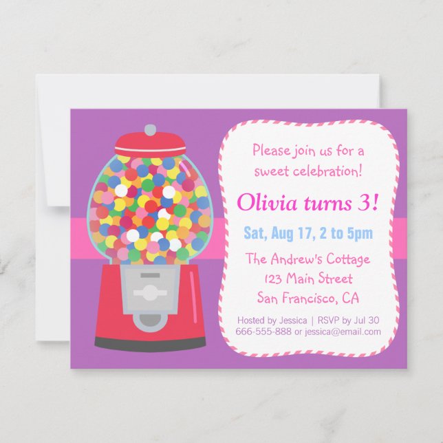 Colourful Gumball Machine Candy Themed Party Invitation (Front)