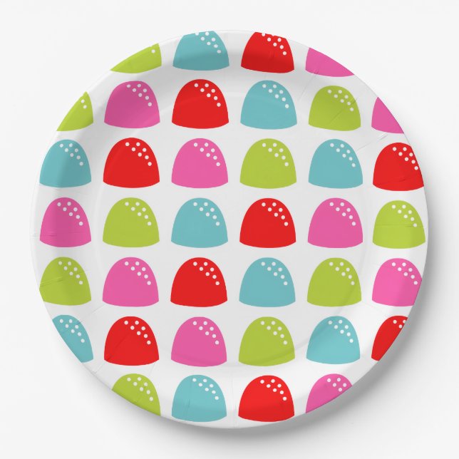 Colourful Gumdrop Pattern – Retro Candy Design Paper Plate (Front)