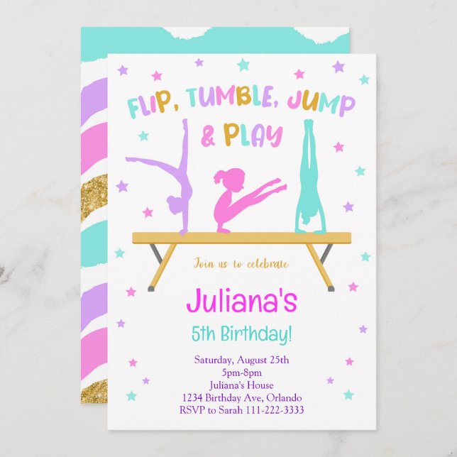 Colourful Gymnastic Birthday Invitation (Front/Back)