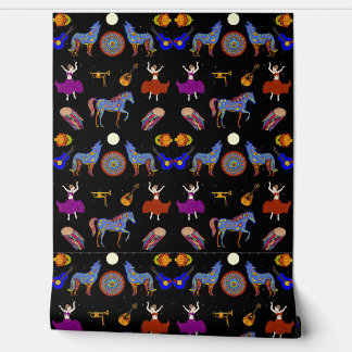 Colourful Gypsy Caravan Folk Art Wallpaper