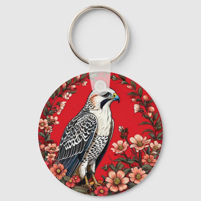 Colourful Gyrfalcon Bird Key Ring (Front)