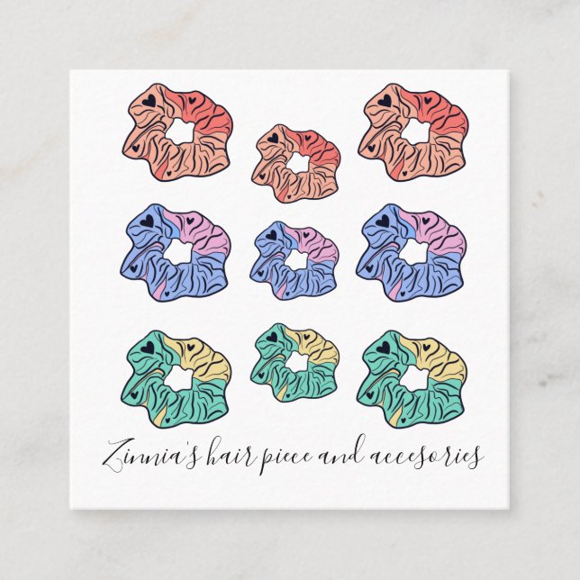 Colourful Hair Piece Tie Shop  Square Business Card (Front)