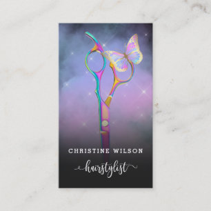 colourful hair stylist scissors butterfly business card