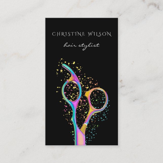 colourful hairdresser scissor logo business card (Front)