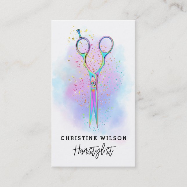 colourful hairdresser scissors business card (Front)