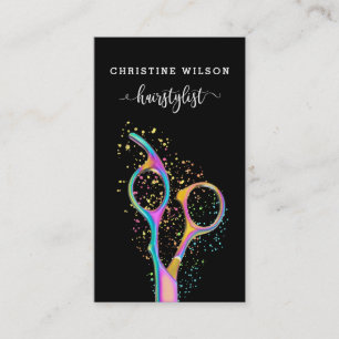 •colourful hairdresser scissors logo on black business card