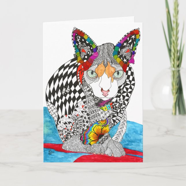 Colourful Hairless Sphynx Cat Greeting Card (Front)
