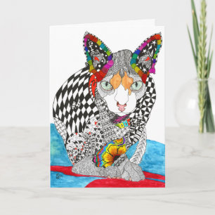 Colourful Hairless Sphynx Cat Greeting Card