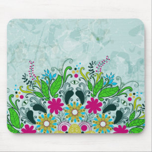 Colourful Half Circle Retro Floral Swirls Mouse Pad