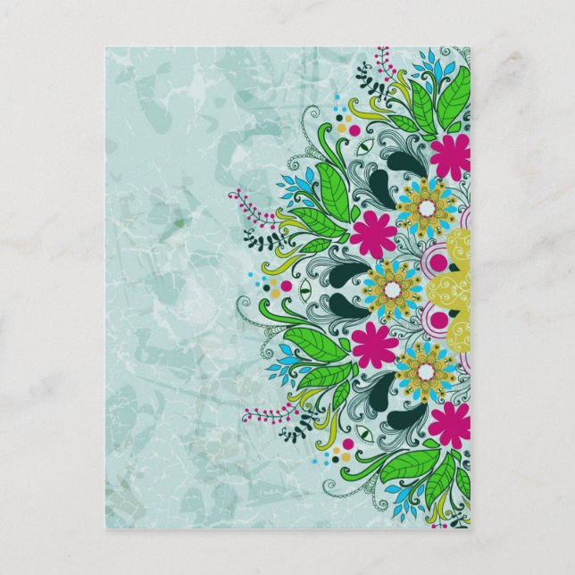 Colourful Half Circle Retro Floral Swirls Postcard (Front)