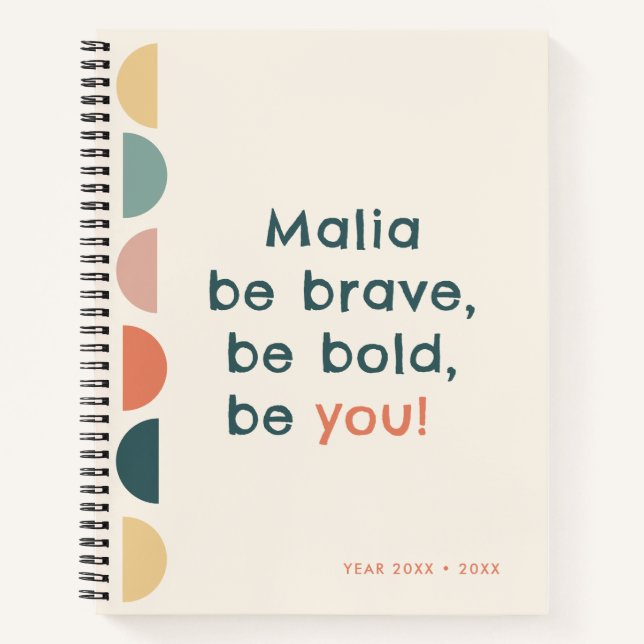 Colourful Half Circles | Be You! Personalised Name Notebook (Front)