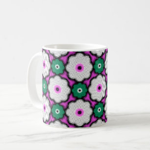 Colourful halftone flowers - pink and green coffee mug
