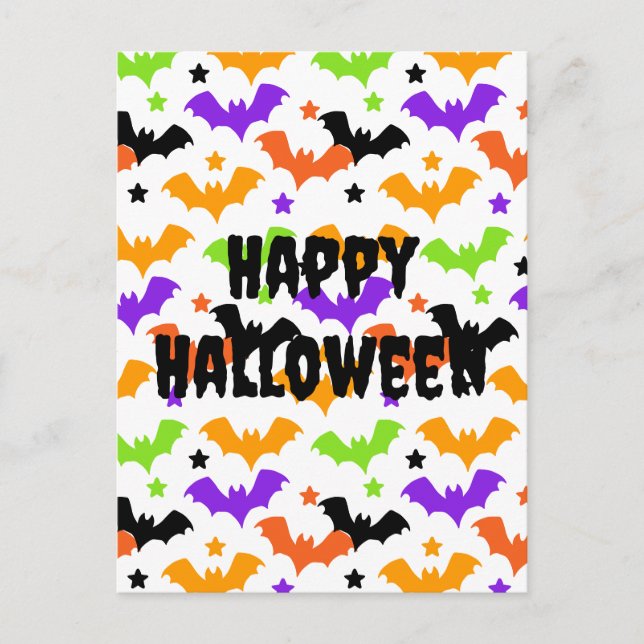 Colourful Halloween Bats Postcard (Front)