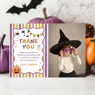 Colourful Halloween Birthday Photo Thank You Card