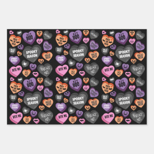Colourful Halloween Candy Message Hearts Wrapping Paper Sheet
