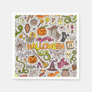 Colourful Halloween Doodles Objects Pattern Napkin