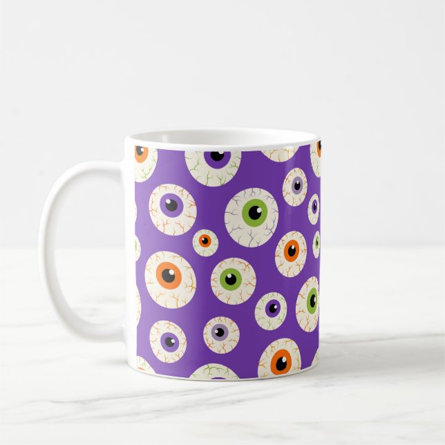Colourful Halloween Eyeballs Pattern Coffee Mug (Left)