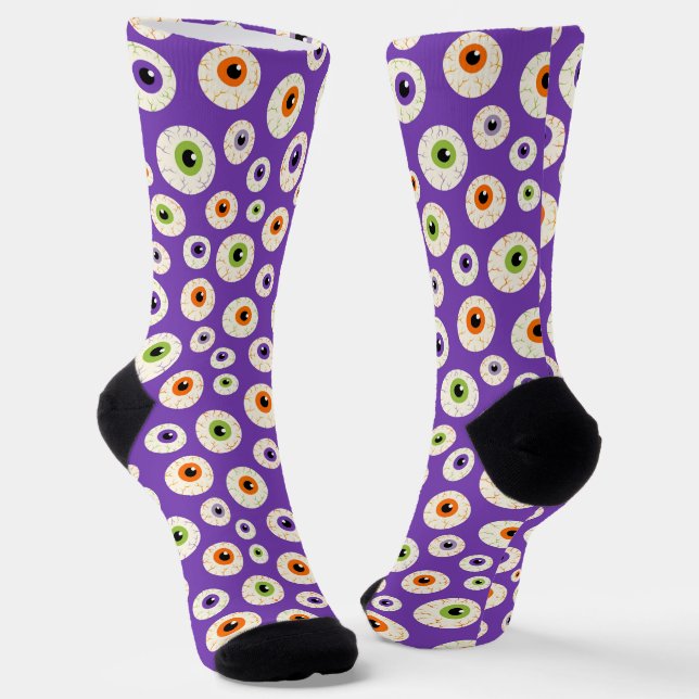 Colourful Halloween Eyeballs Pattern Socks (Angled)