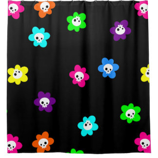 colourful halloween floral skull flowers retro shower curtain