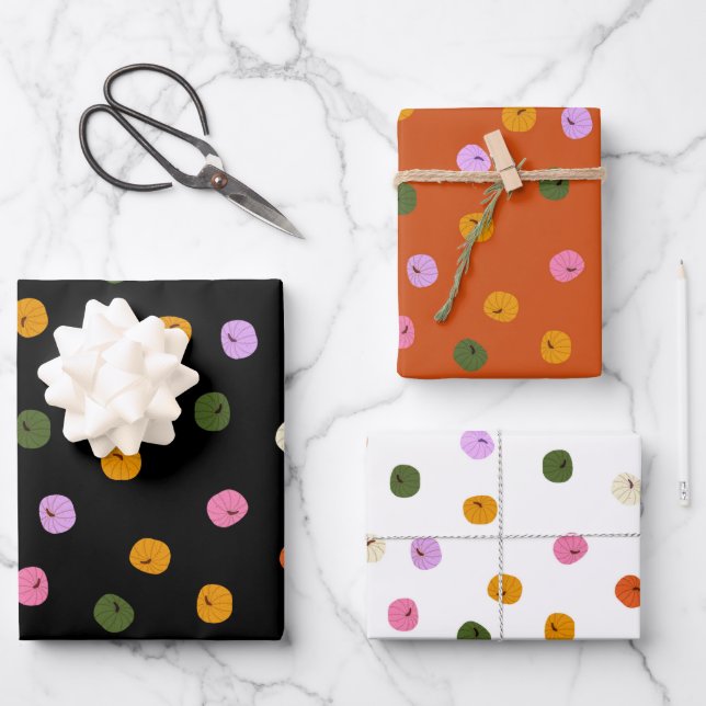 Colourful Halloween Pumpkins Wrapping Paper Sheet (Front)
