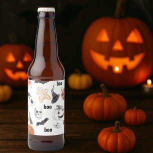 Colourful Halloween Scary Pattern Happy Halloween Beer Bottle Label