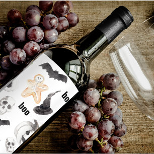 Colourful Halloween Scary Pattern  Happy Halloween Wine Label