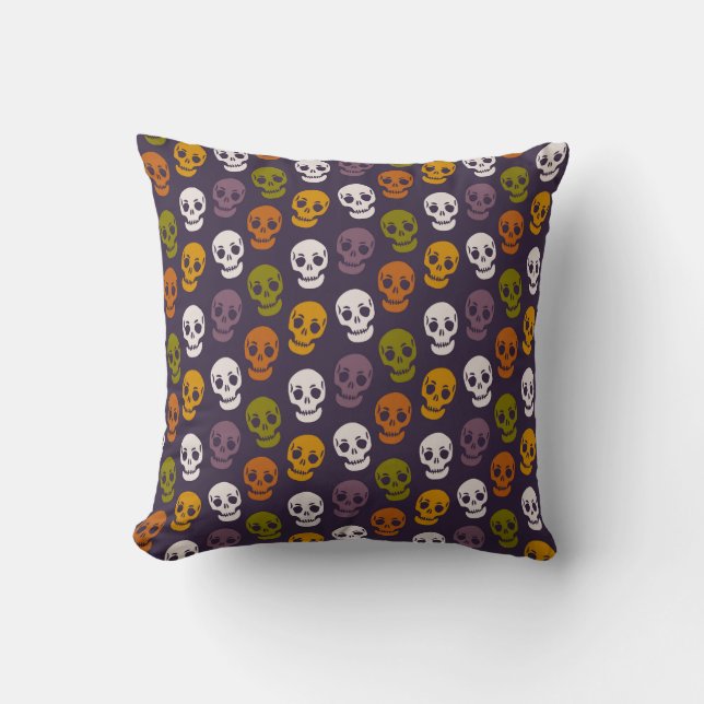 Colourful Halloween Skulls Pattern Cushion (Front)
