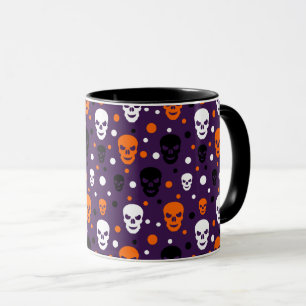 Colourful Halloween Skulls Polka Dots Pattern Mug