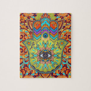 Colourful  Hamsa Hand -  Hand of Fatima Jigsaw Puzzle