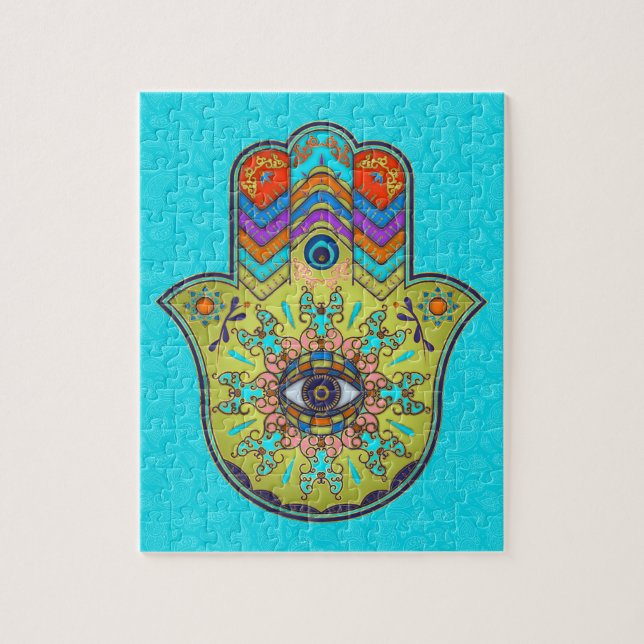 Colourful  Hamsa Hand with paisley Jigsaw Puzzle (Vertical)
