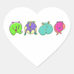 Colourful Hamster Butts Heart Sticker