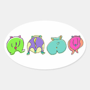 Colourful Hamster Butts Oval Sticker