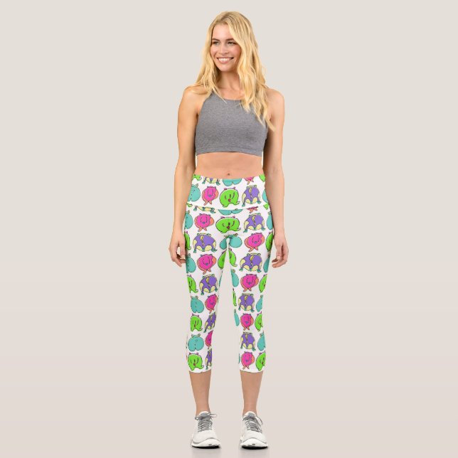 Colourful Hamster Butts Pattern Capri Leggings (Front)