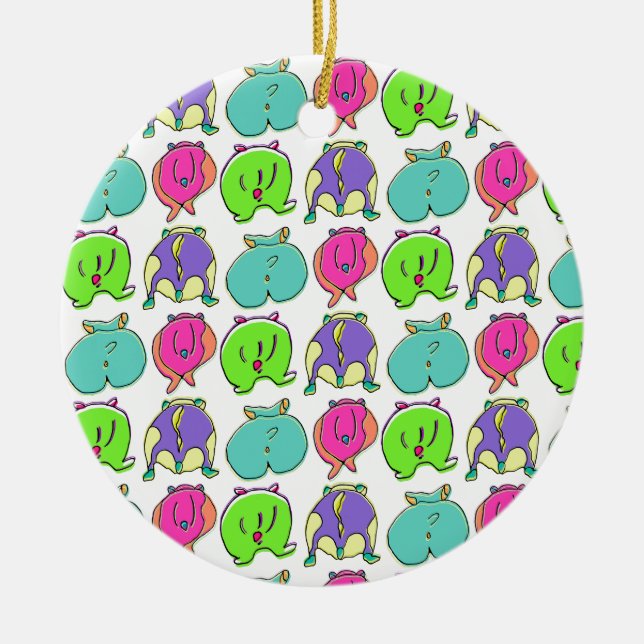 Colourful Hamster Butts Pattern Ceramic Ornament (Front)
