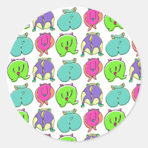 Colourful Hamster Butts Pattern Classic Round Sticker