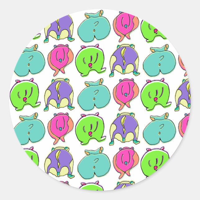 Colourful Hamster Butts Pattern Classic Round Sticker (Front)