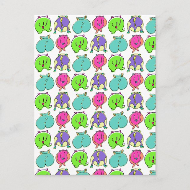 Colourful Hamster Butts Pattern Postcard (Front)
