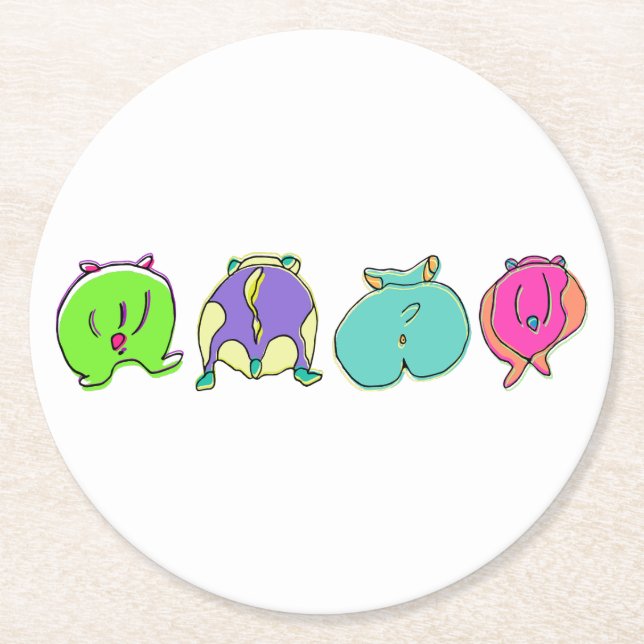 Colourful Hamster Butts Round Paper Coaster (Front)